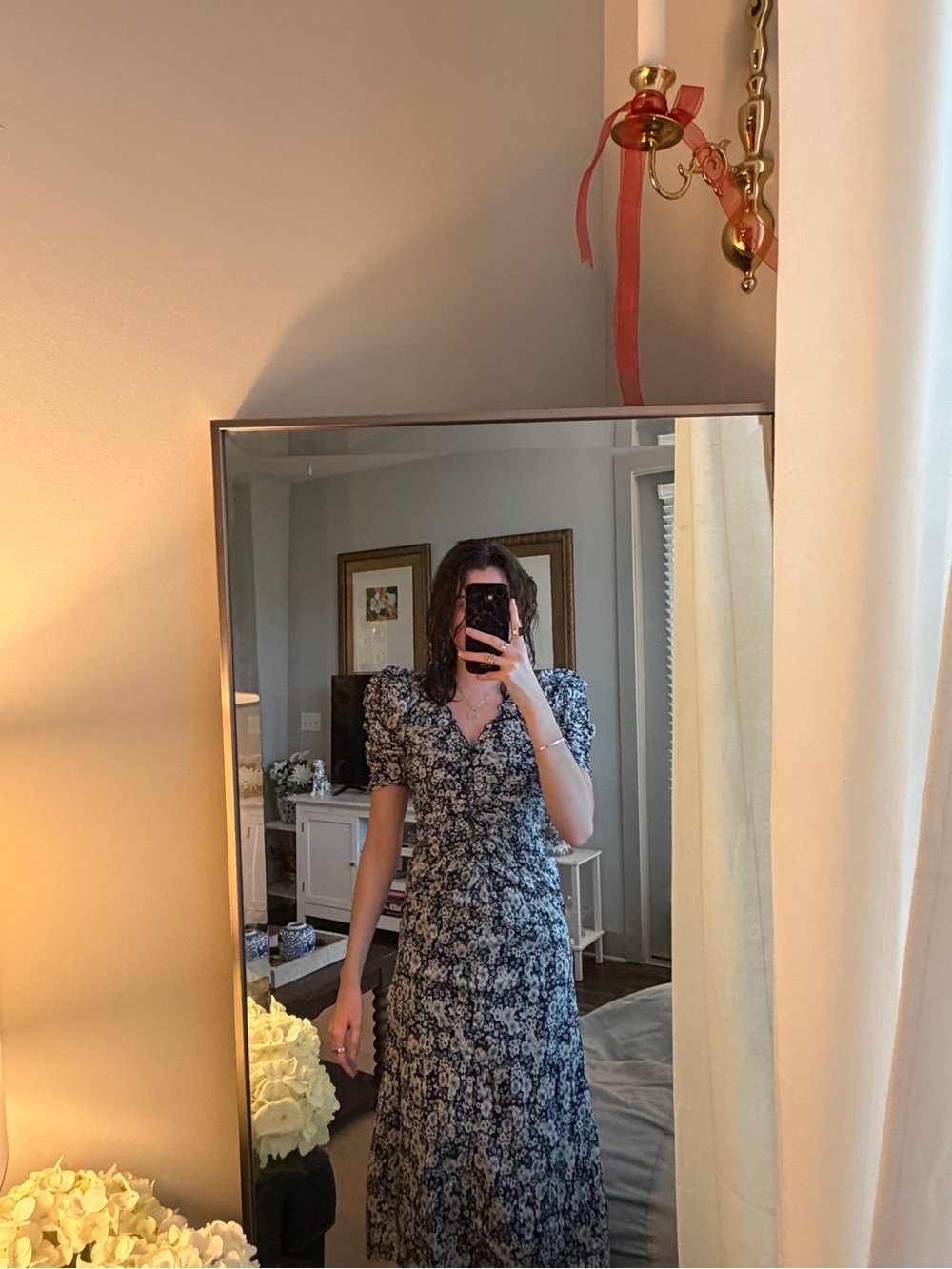 Sea New York Navy and White Floral Midi Dress